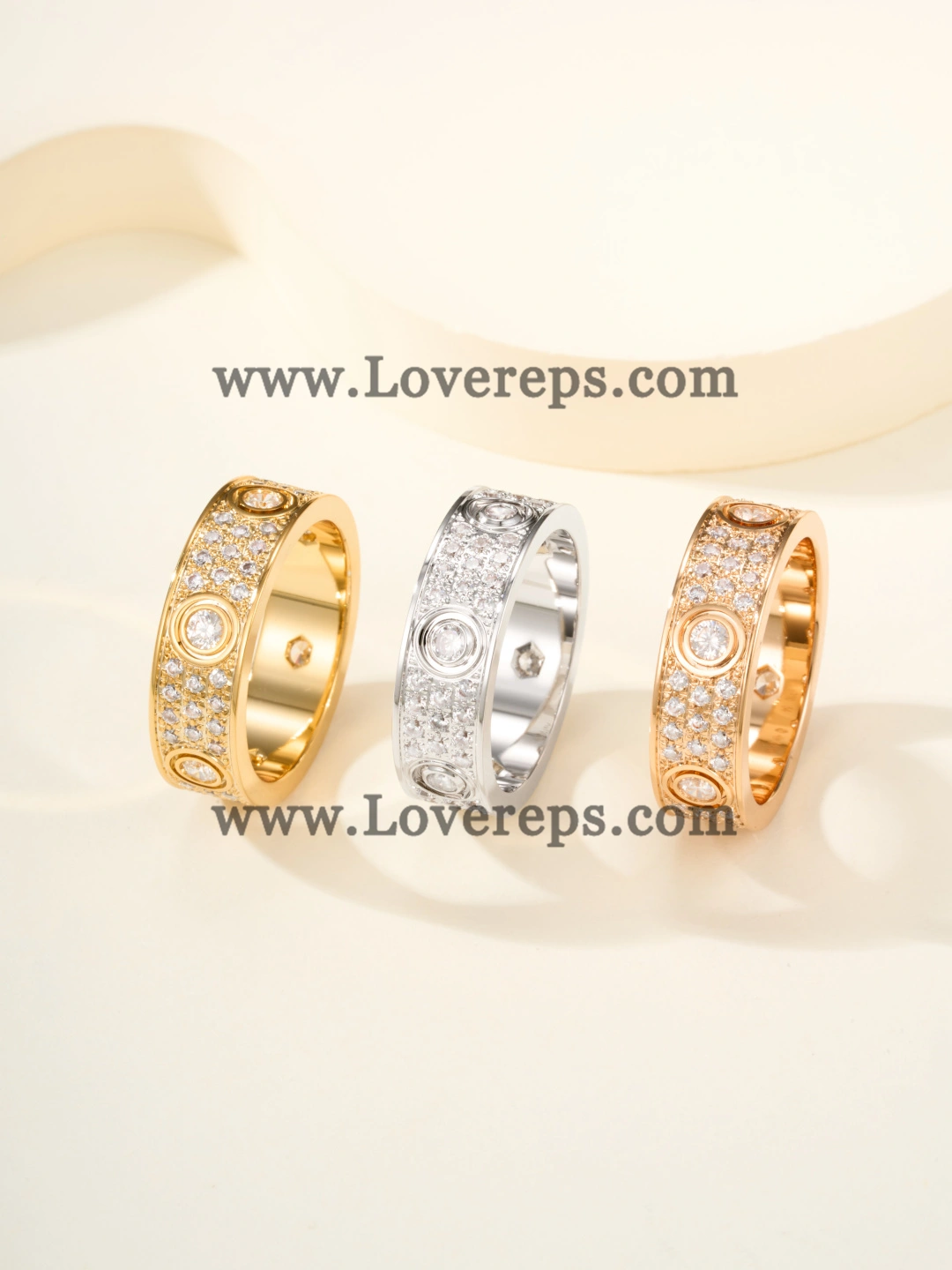 Cartier Love Ring Paved Diamonds With 6 Big Diamonds Yellow Gold Rose Gold White Gold