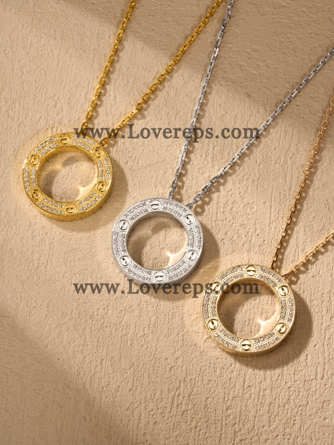 Cartier Round Love Pendant with Pave Diamonds Yellow Gold Rose Gold White Gold