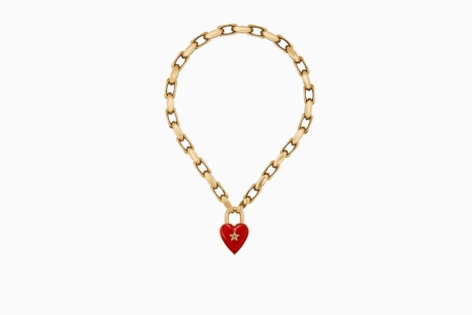 Celebrity Style Dior Dioramour Womens Red Drop-shaped Retro Brass Lucky Locket Fake Necklace N0991DMRLQ_D911