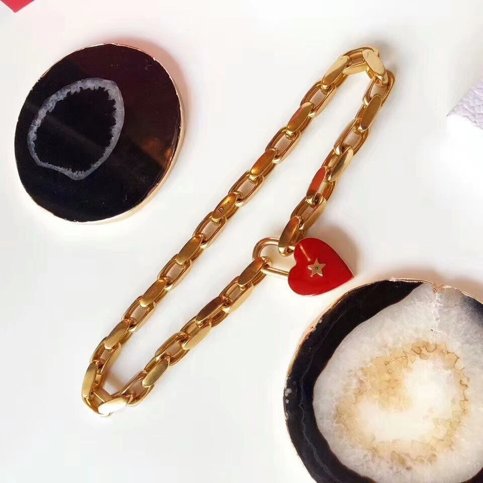 Celebrity Style Dior Dioramour Womens Red Drop-shaped Retro Brass Lucky Locket Fake Necklace N0991DMRLQ_D911