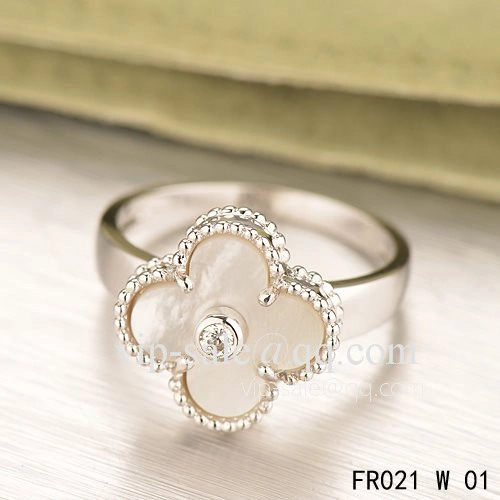Cheap Van Cleef Vintage Alhambra Ring In White Gold With White Mother-Of-Pearl