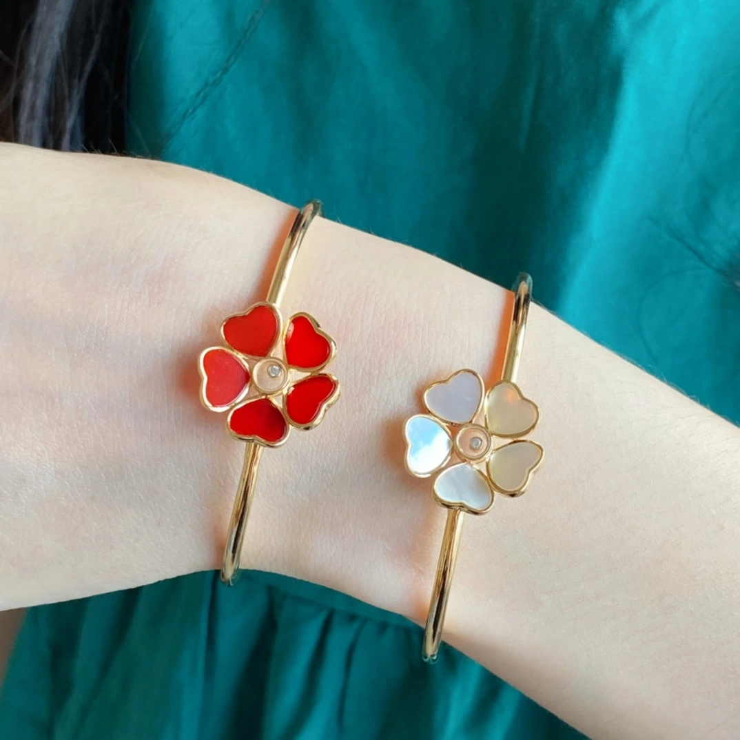 Chopard Happy Flowers Bangle Ethical Rose Gold With Diamond Red and Mother-of-Pearl