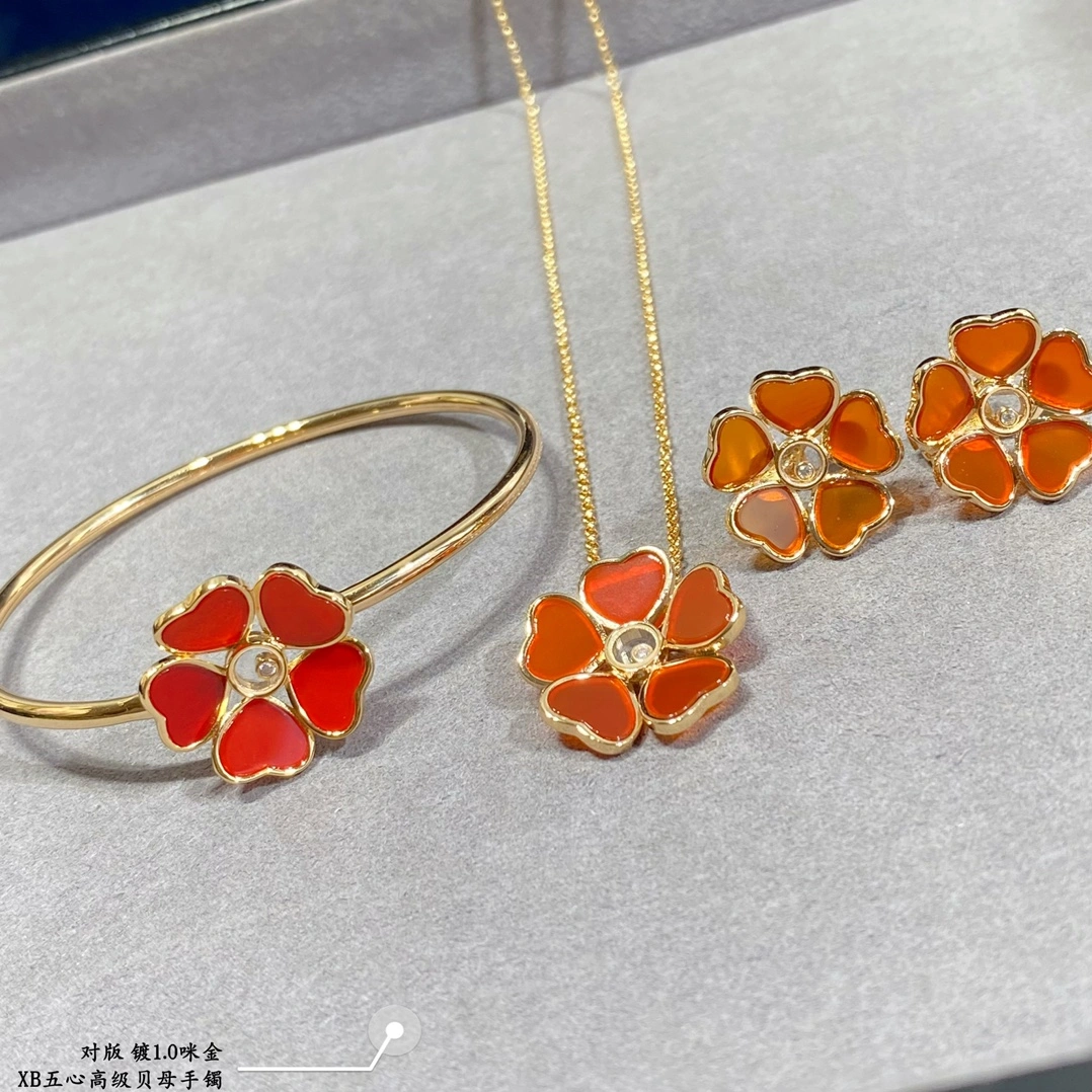 Chopard Happy Flowers Bangle Ethical Rose Gold With Diamond Red and Mother-of-Pearl