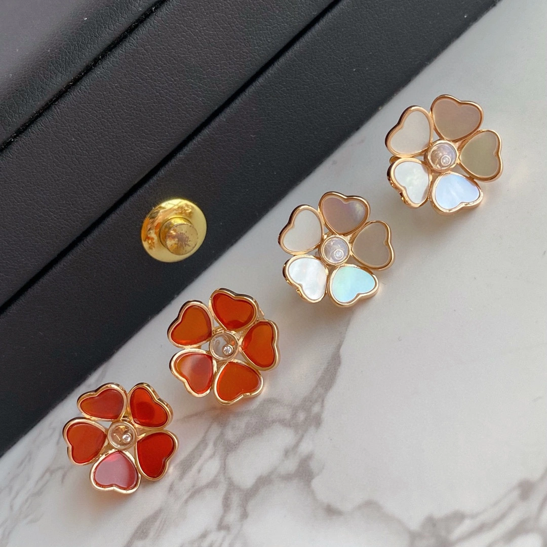 Chopard Happy Flowers Earrings Ethical Rose and Red and Mother-of-Pearl