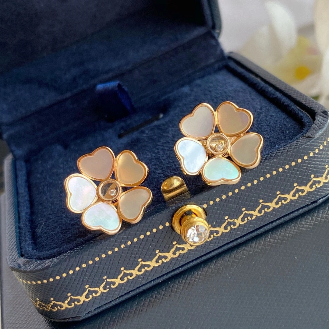 Chopard Happy Flowers Earrings Ethical Rose and Red and Mother-of-Pearl