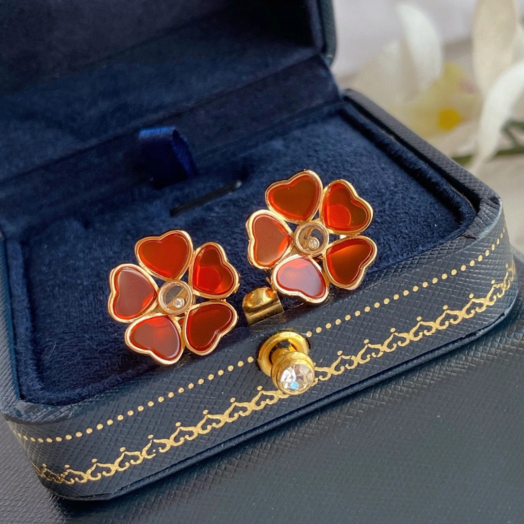 Chopard Happy Flowers Earrings Ethical Rose and Red and Mother-of-Pearl