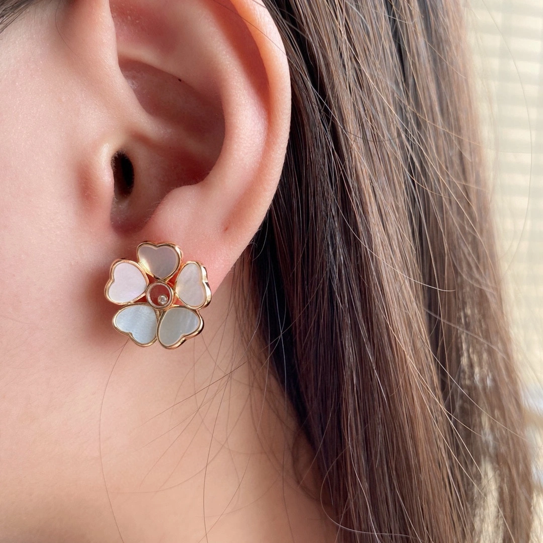 Chopard Happy Flowers Earrings Ethical Rose and Red and Mother-of-Pearl