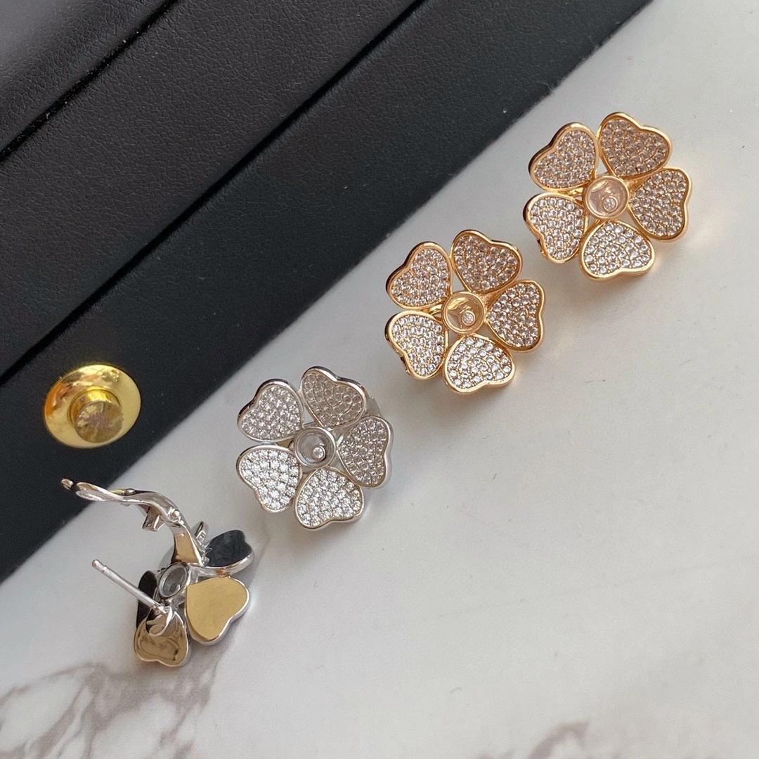 Chopard Happy Flowers Earrings With Pave Diamonds Rose Gold and White Glod
