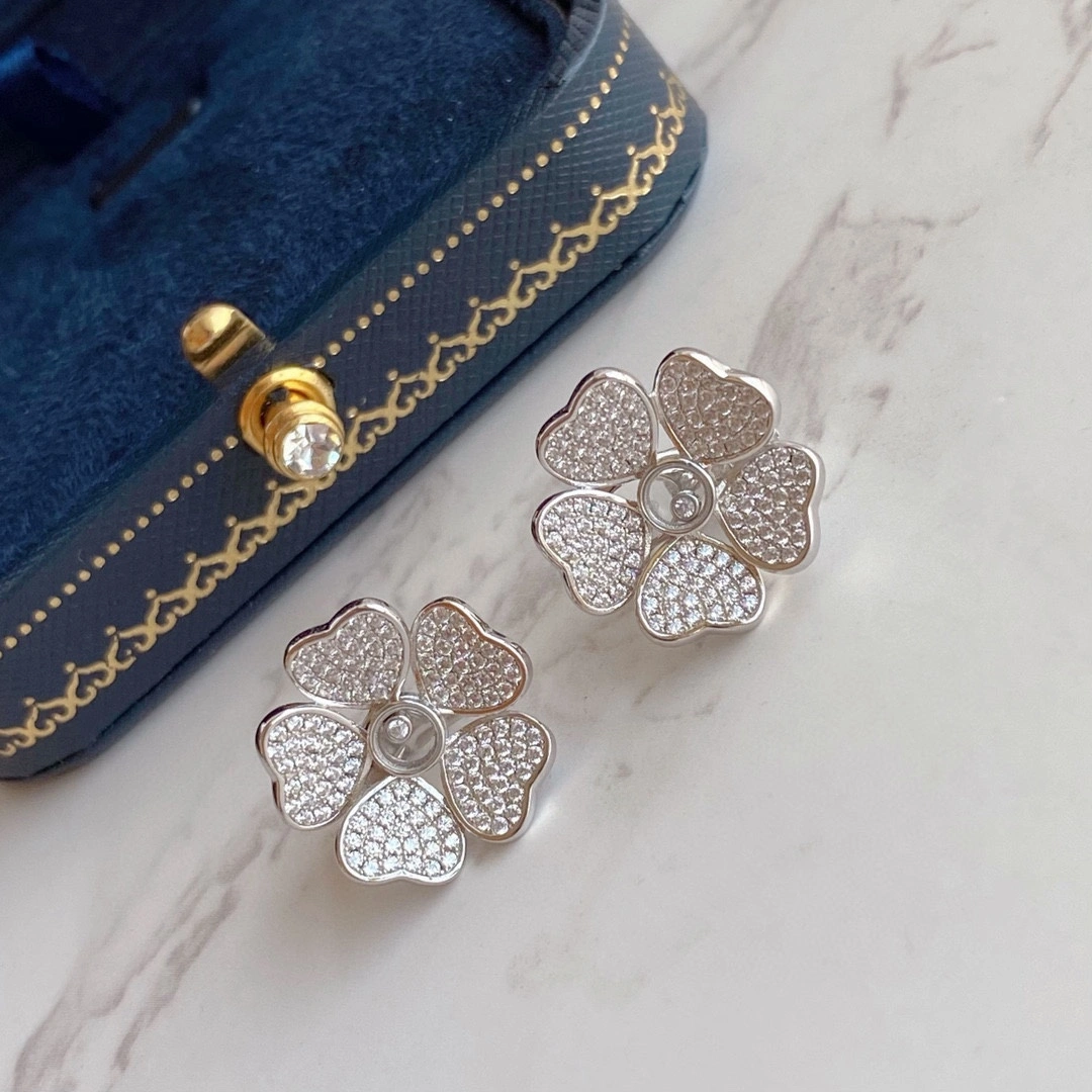 Chopard Happy Flowers Earrings With Pave Diamonds Rose Gold and White Glod