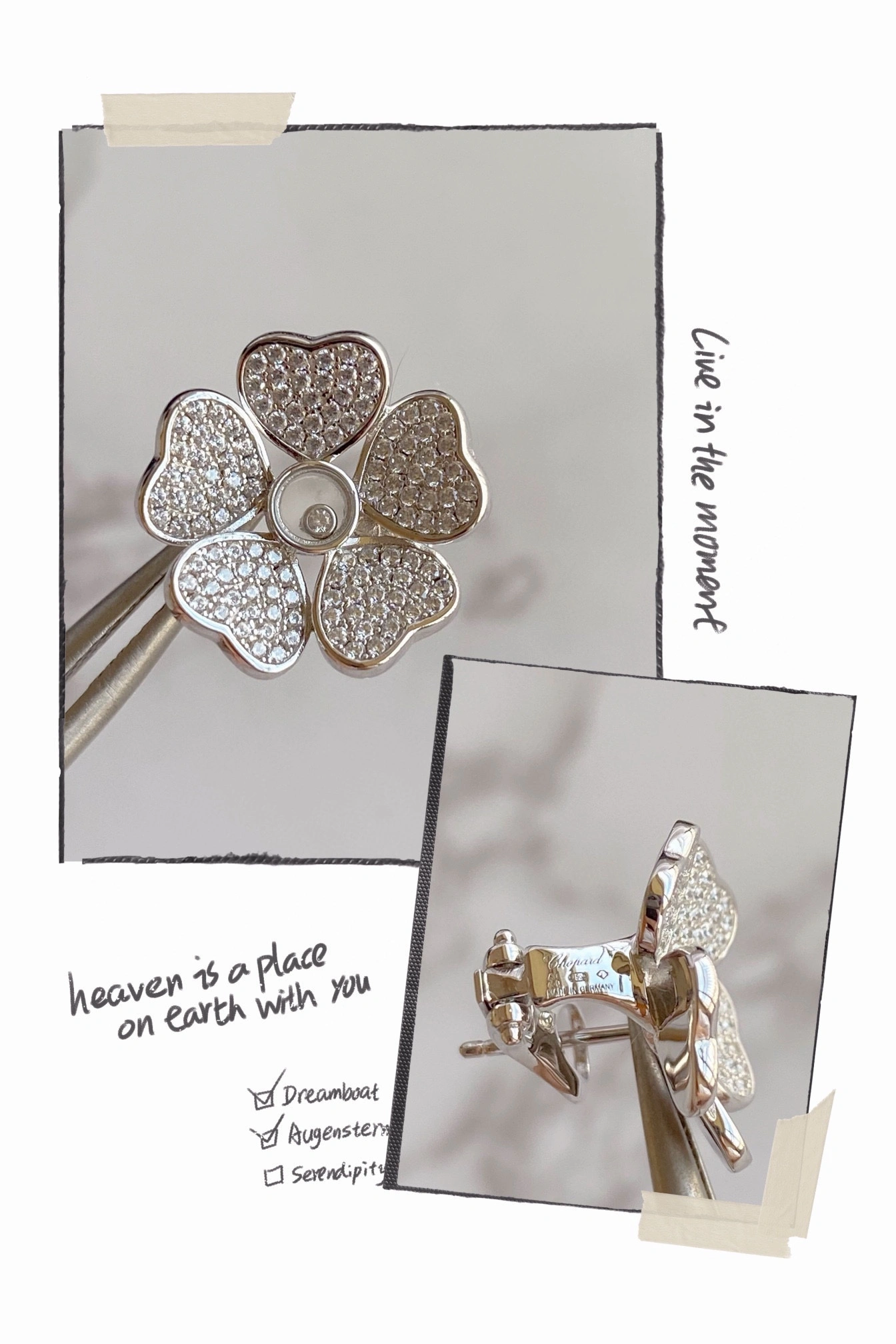 Chopard Happy Flowers Earrings With Pave Diamonds Rose Gold and White Glod