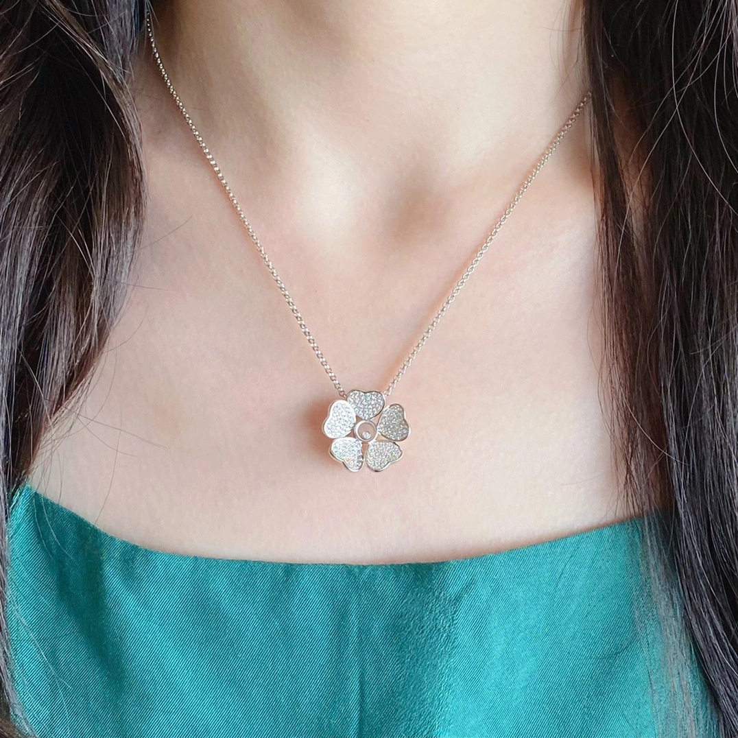 Chopard Happy Flowers Pendant With Pave Diamonds Rose Gold and White Glod