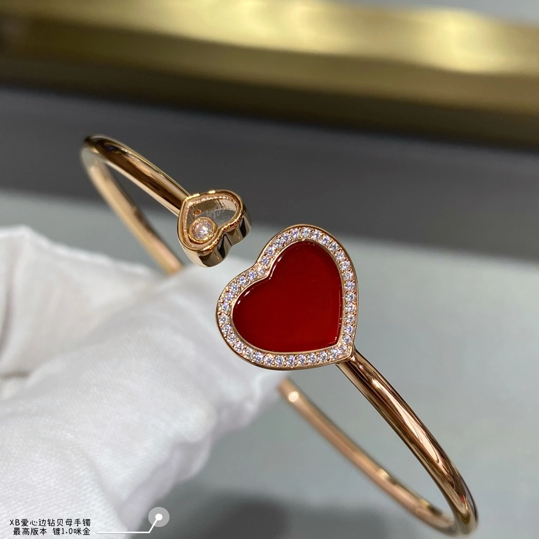 Chopard Happy Hearts Bangle Ethical Rose Gold With Diamonds Mother-of-Pearl and Red Stone and Gold