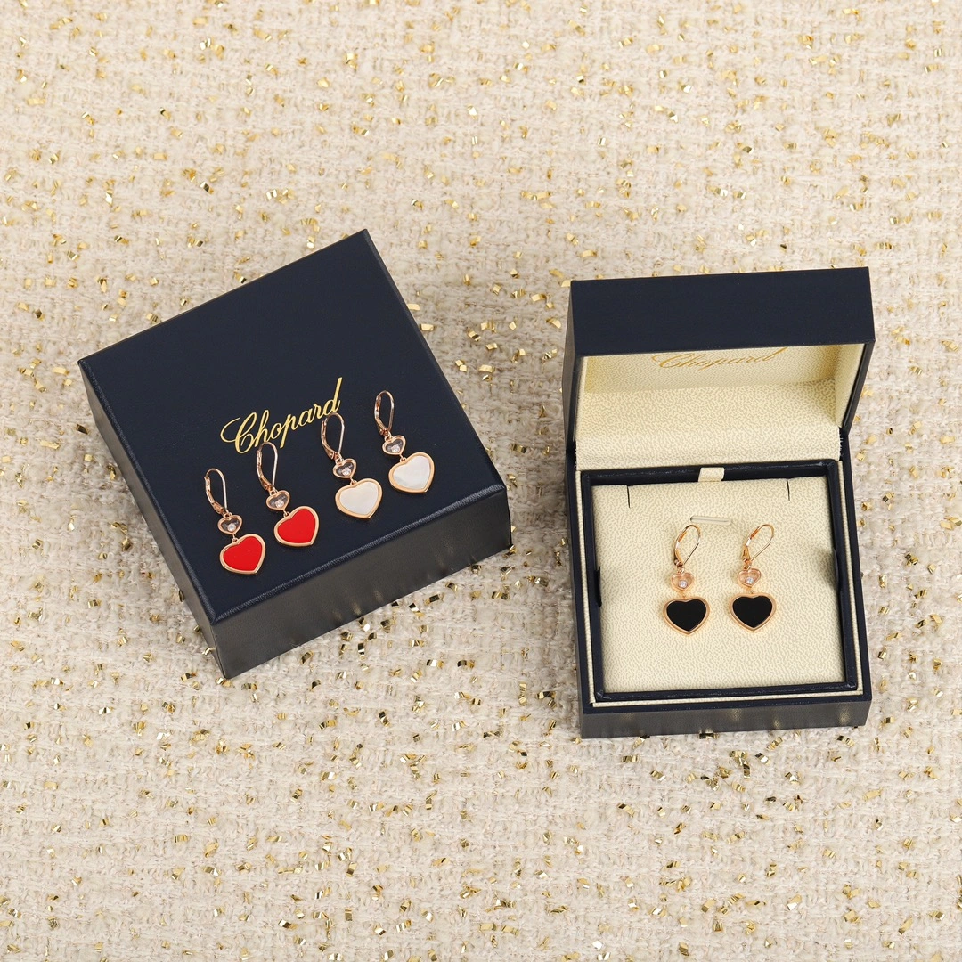 Chopard Happy Hearts Earrings Ethical Rose Gold Red and Mother-of-Pearl and Black