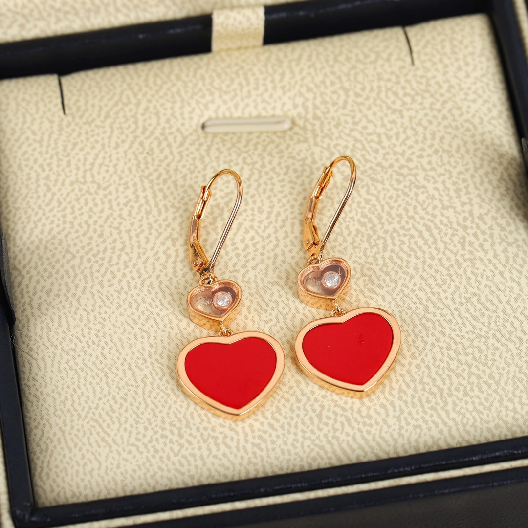Chopard Happy Hearts Earrings Ethical Rose Gold Red and Mother-of-Pearl and Black
