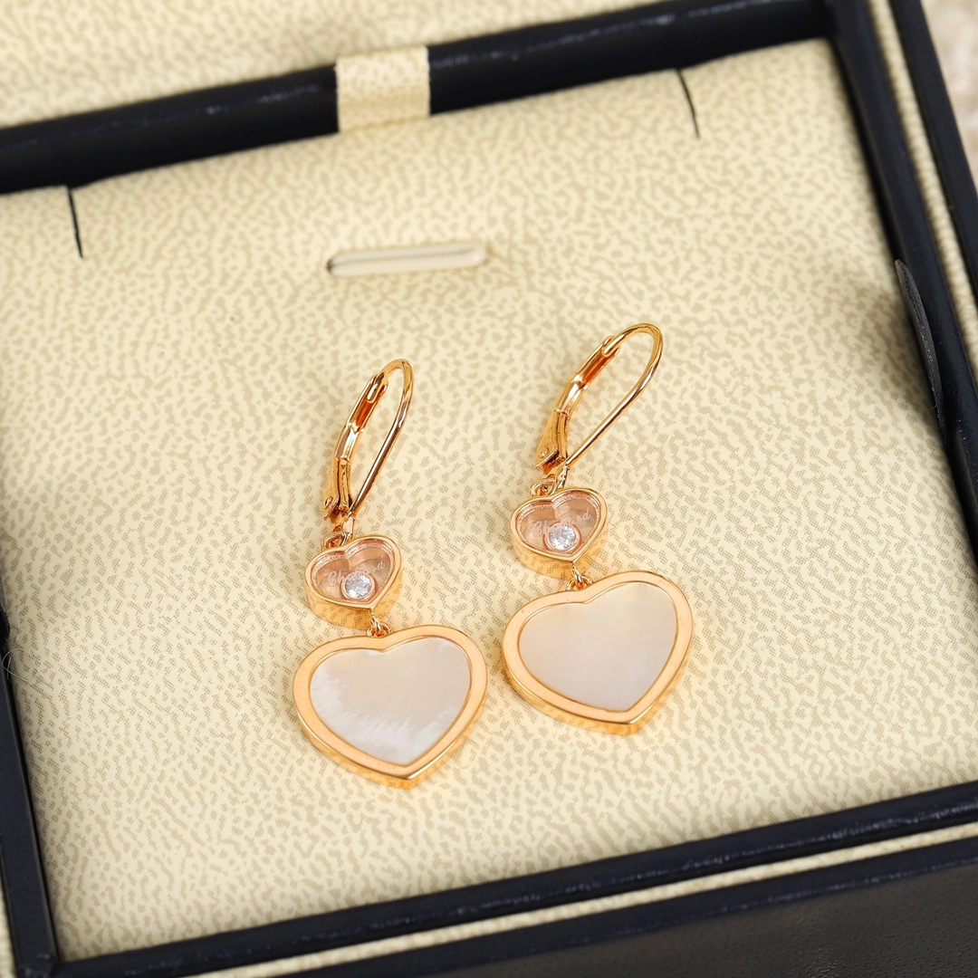 Chopard Happy Hearts Earrings Ethical Rose Gold Red and Mother-of-Pearl and Black