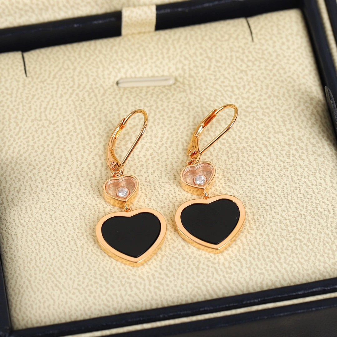 Chopard Happy Hearts Earrings Ethical Rose Gold Red and Mother-of-Pearl and Black