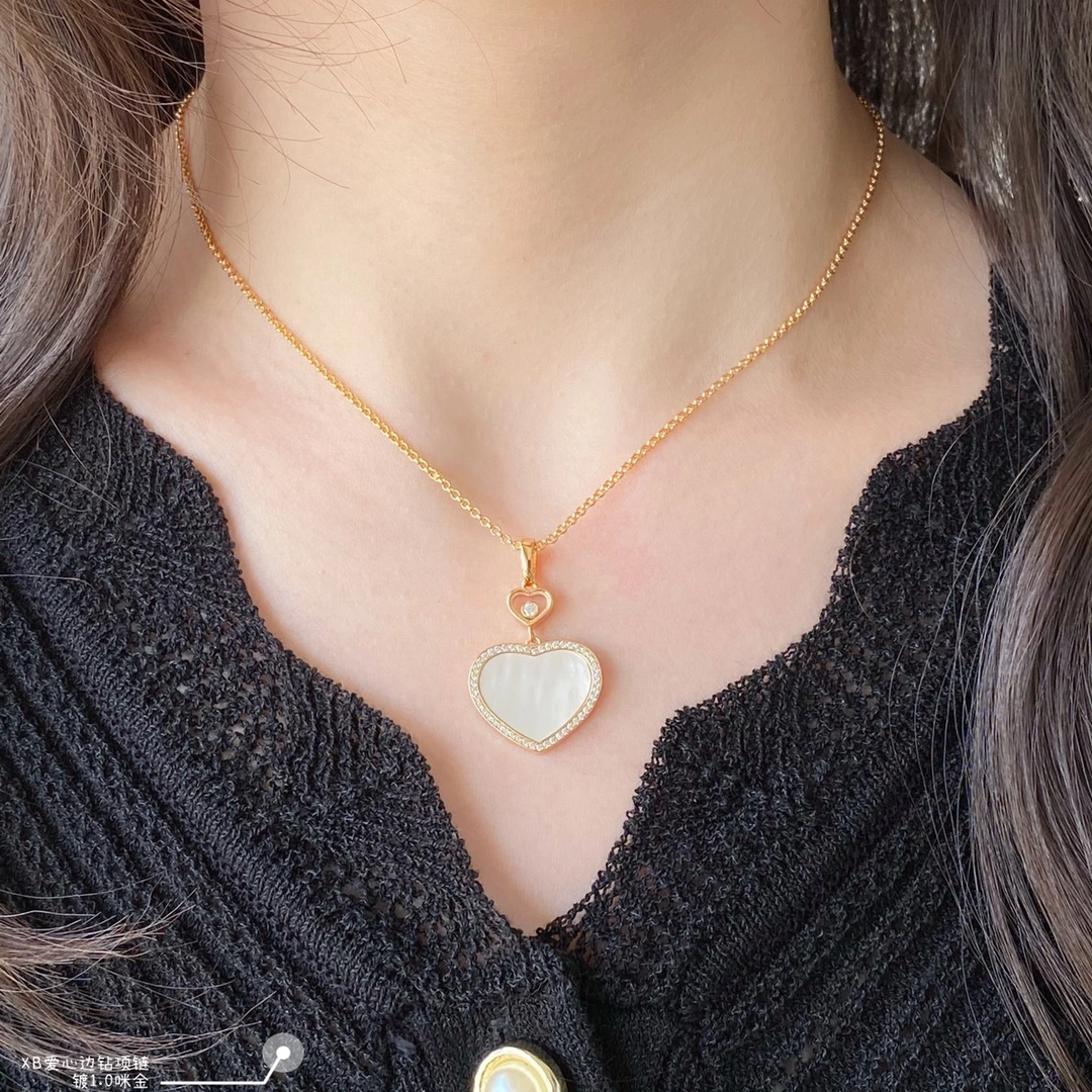 Chopard Happy Hearts Pendant Ethical Rose Gold With Diamonds Red and Mother-of-Pearl