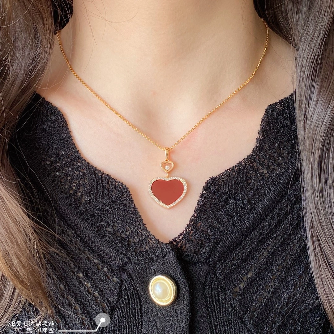 Chopard Happy Hearts Pendant Ethical Rose Gold With Diamonds Red and Mother-of-Pearl