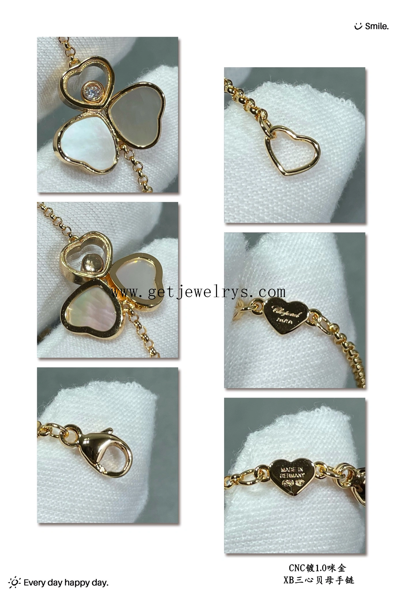 Chopard Happy Hearts Wings Bracelet with Diamonds and Mother-of-pearl Yellow Gold