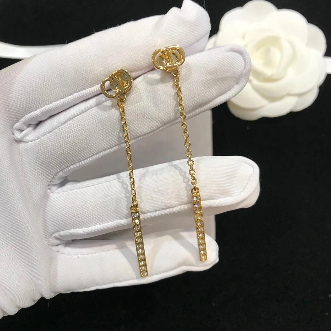 Christian Dior Best Quality Yellow Gold Rectangle Diamonds Tassle Pendant Womens CD Drop Earrings Australia