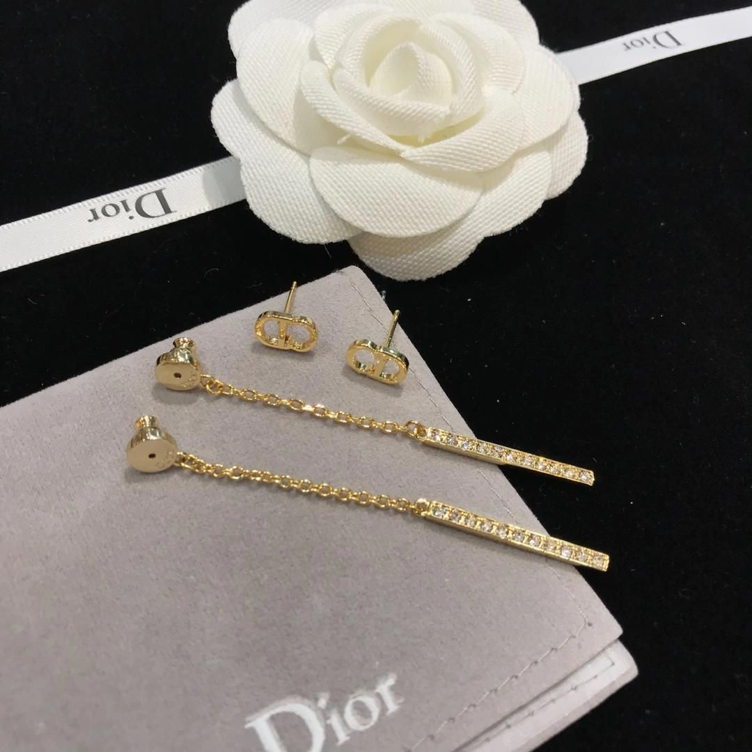 Christian Dior Best Quality Yellow Gold Rectangle Diamonds Tassle Pendant Womens CD Drop Earrings Australia