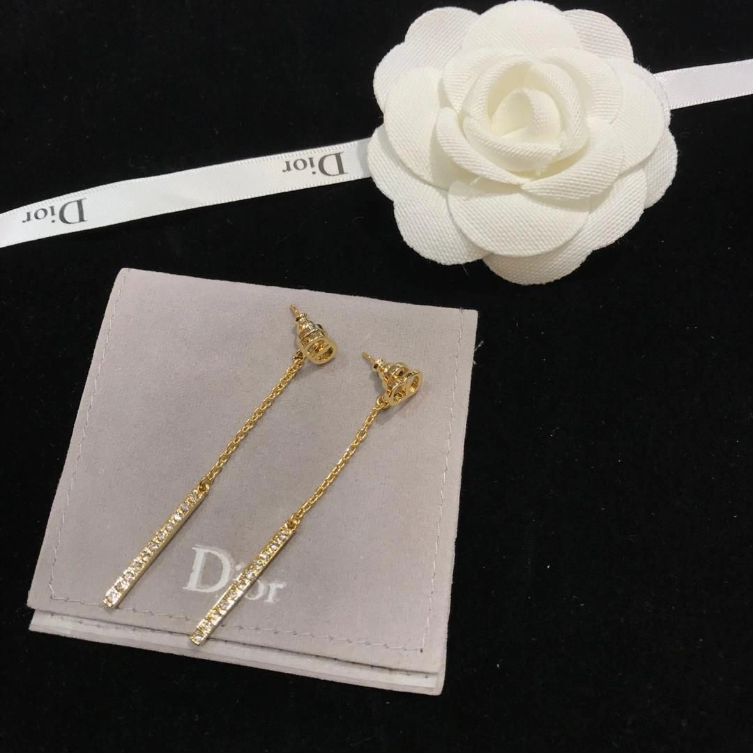 Christian Dior Best Quality Yellow Gold Rectangle Diamonds Tassle Pendant Womens CD Drop Earrings Australia