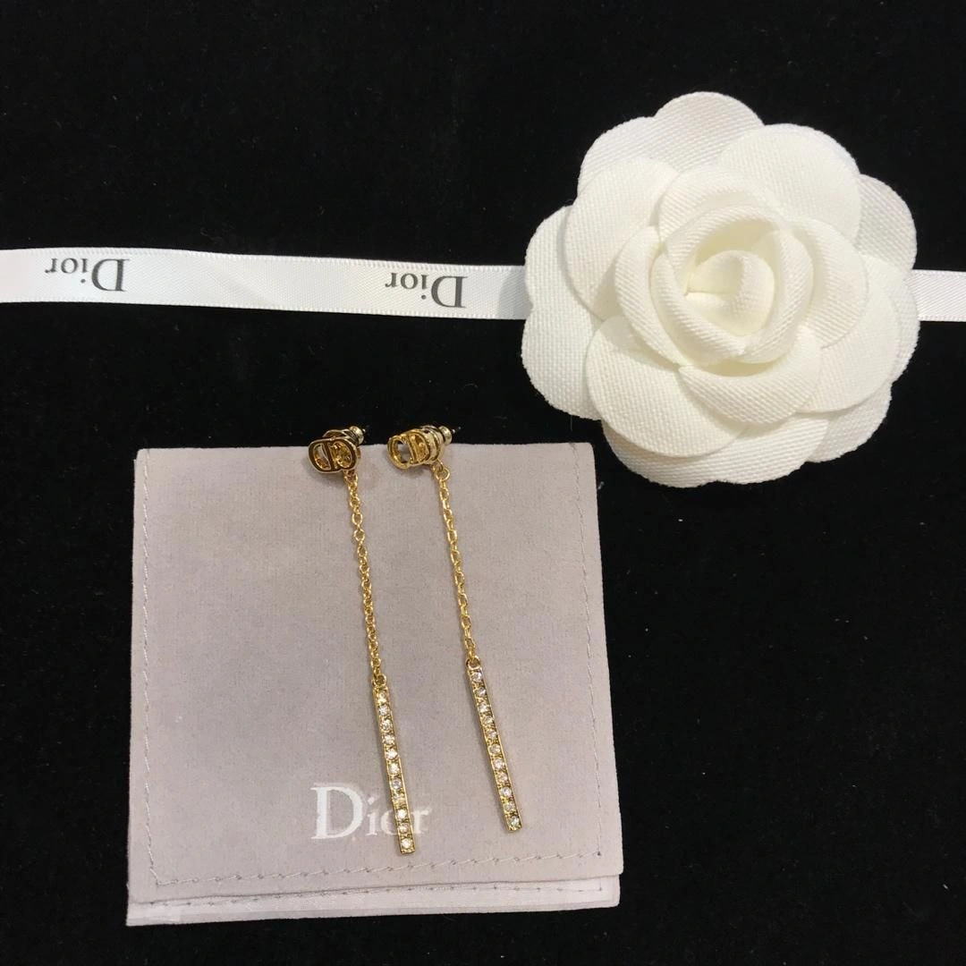 Christian Dior Best Quality Yellow Gold Rectangle Diamonds Tassle Pendant Womens CD Drop Earrings Australia