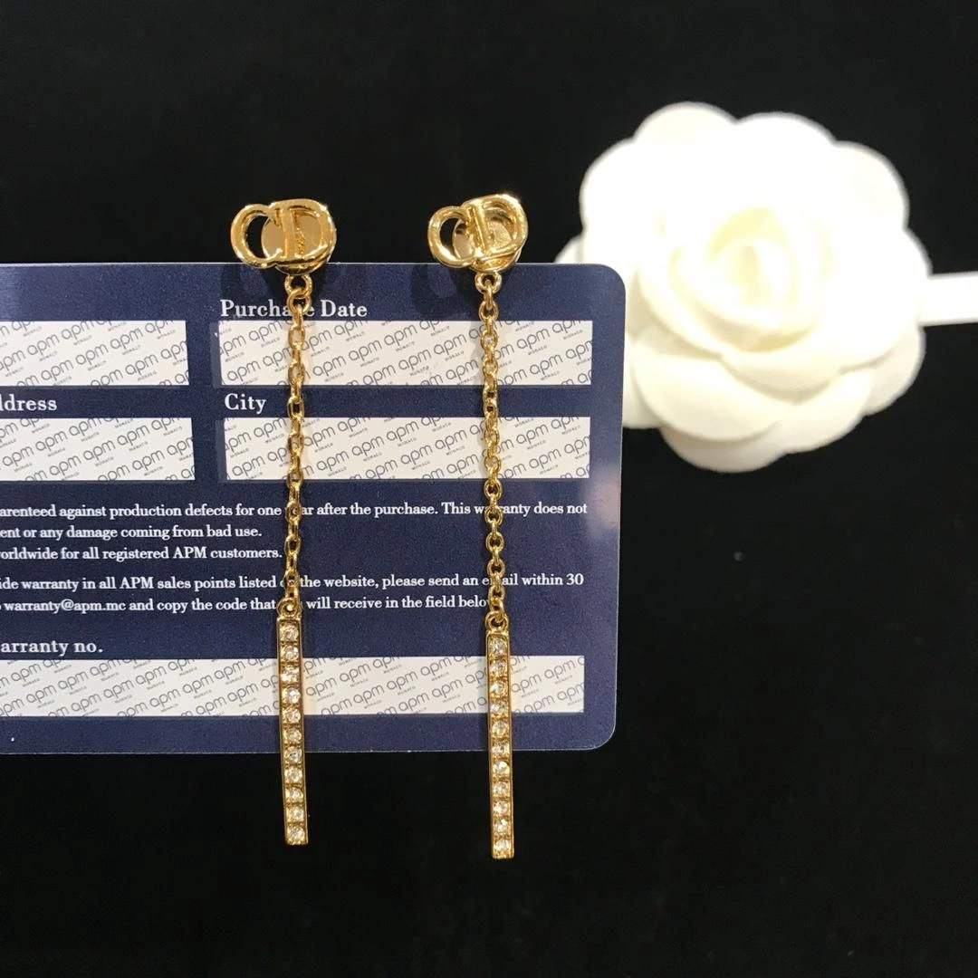 Christian Dior Best Quality Yellow Gold Rectangle Diamonds Tassle Pendant Womens CD Drop Earrings Australia