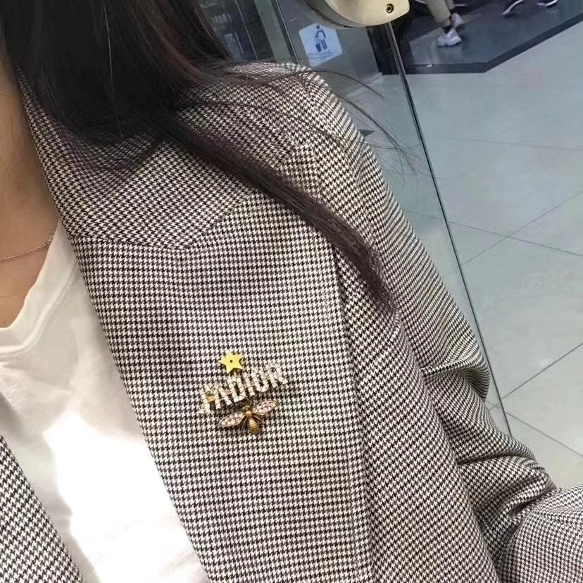 Christian Dior J’Adior Star Charming Bee Retro Brass Logo Motif Diamonds Brooch For Womens Replica V0301ADRCY_D908