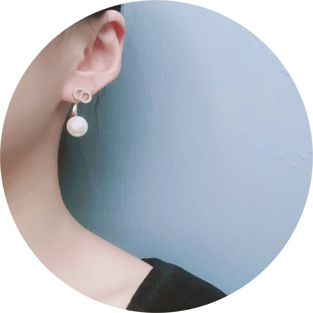 Christian Dior Petit CD White Pearl Pendant Paved Diamonds CD Signature Females Yellow Gold Plated Earrings Online