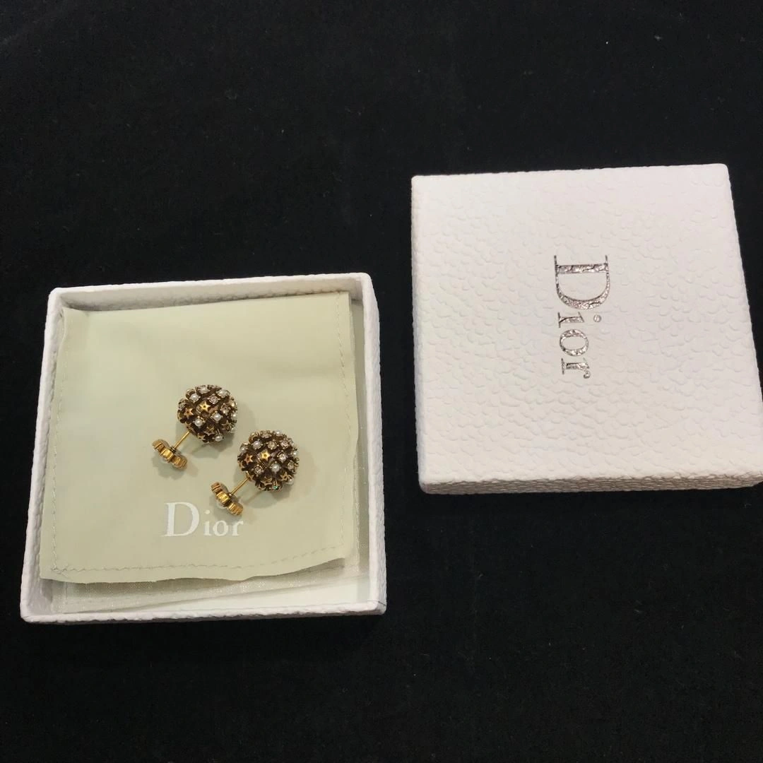 Christian Dior Tribales High End Flower Motif White Pearl Detail Ladies Yellow Brass Stud Earrings UK