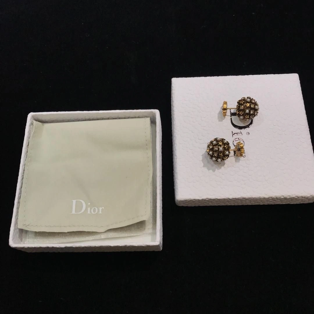 Christian Dior Tribales High End Flower Motif White Pearl Detail Ladies Yellow Brass Stud Earrings UK