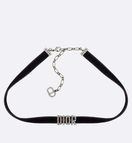 Christian Dio(r)evolution Black Velvet Ribbon White Crystals Logo Choker For Girls 37CM N0682DVOCY_D909