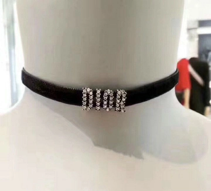 Christian Dio(r)evolution Black Velvet Ribbon White Crystals Logo Choker For Girls 37CM N0682DVOCY_D909