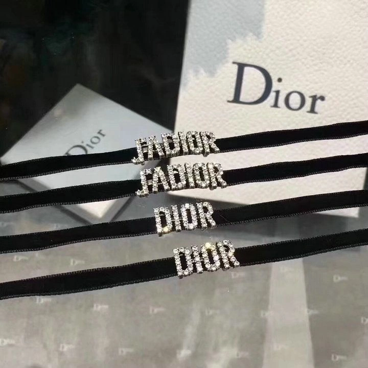 Christian Dio(r)evolution Black Velvet Ribbon White Crystals Logo Choker For Girls 37CM N0682DVOCY_D909