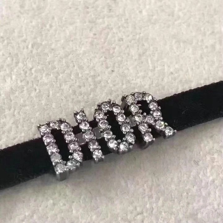 Christian Dio(r)evolution Black Velvet Ribbon White Crystals Logo Choker For Girls 37CM N0682DVOCY_D909