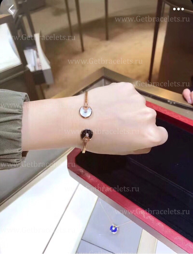 Copy Cartier Amulette de Cartier Bracelet Pink Gold Onyx White Mother-of Pearl Diamond