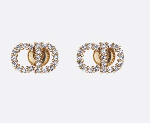 Dior Clair D Lune CD Shaped White Crystal Fashion High End Gold-tone Earrings For Womens E0715CDLCY_D301