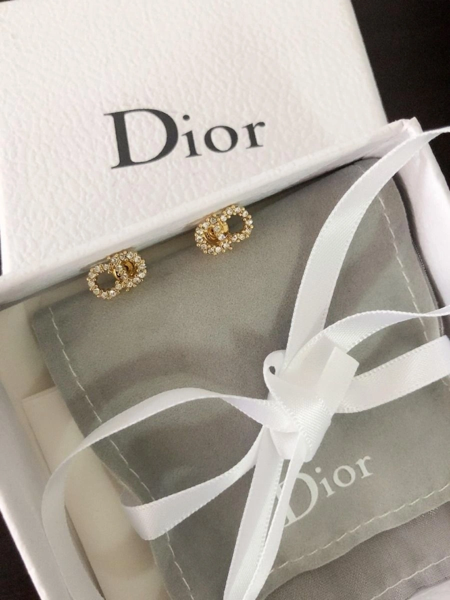 Dior Clair D Lune CD Shaped White Crystal Fashion High End Gold-tone Earrings For Womens E0715CDLCY_D301