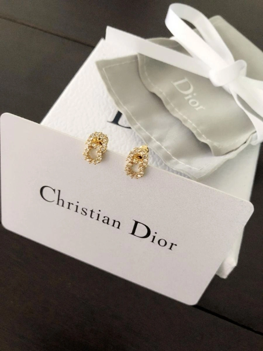 Dior Clair D Lune CD Shaped White Crystal Fashion High End Gold-tone Earrings For Womens E0715CDLCY_D301