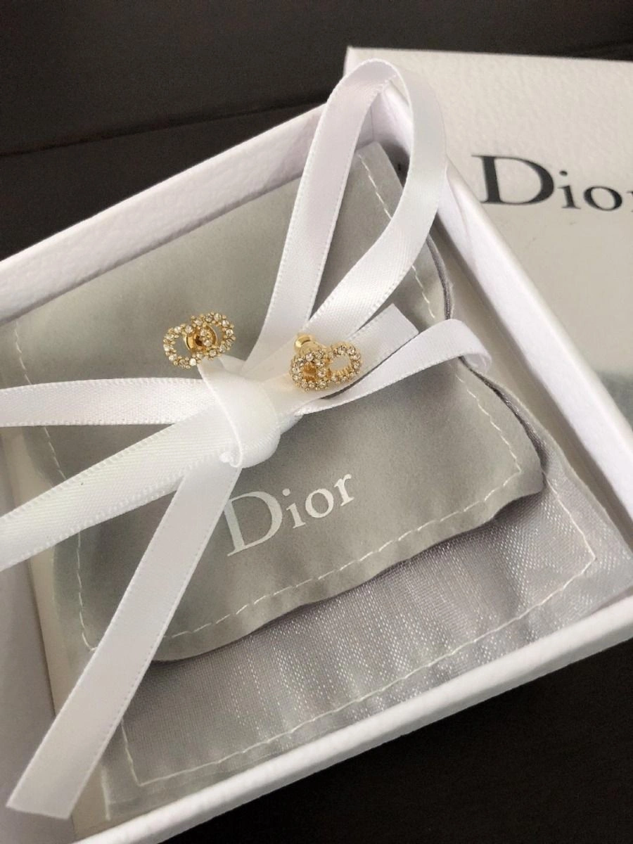Dior Clair D Lune CD Shaped White Crystal Fashion High End Gold-tone Earrings For Womens E0715CDLCY_D301