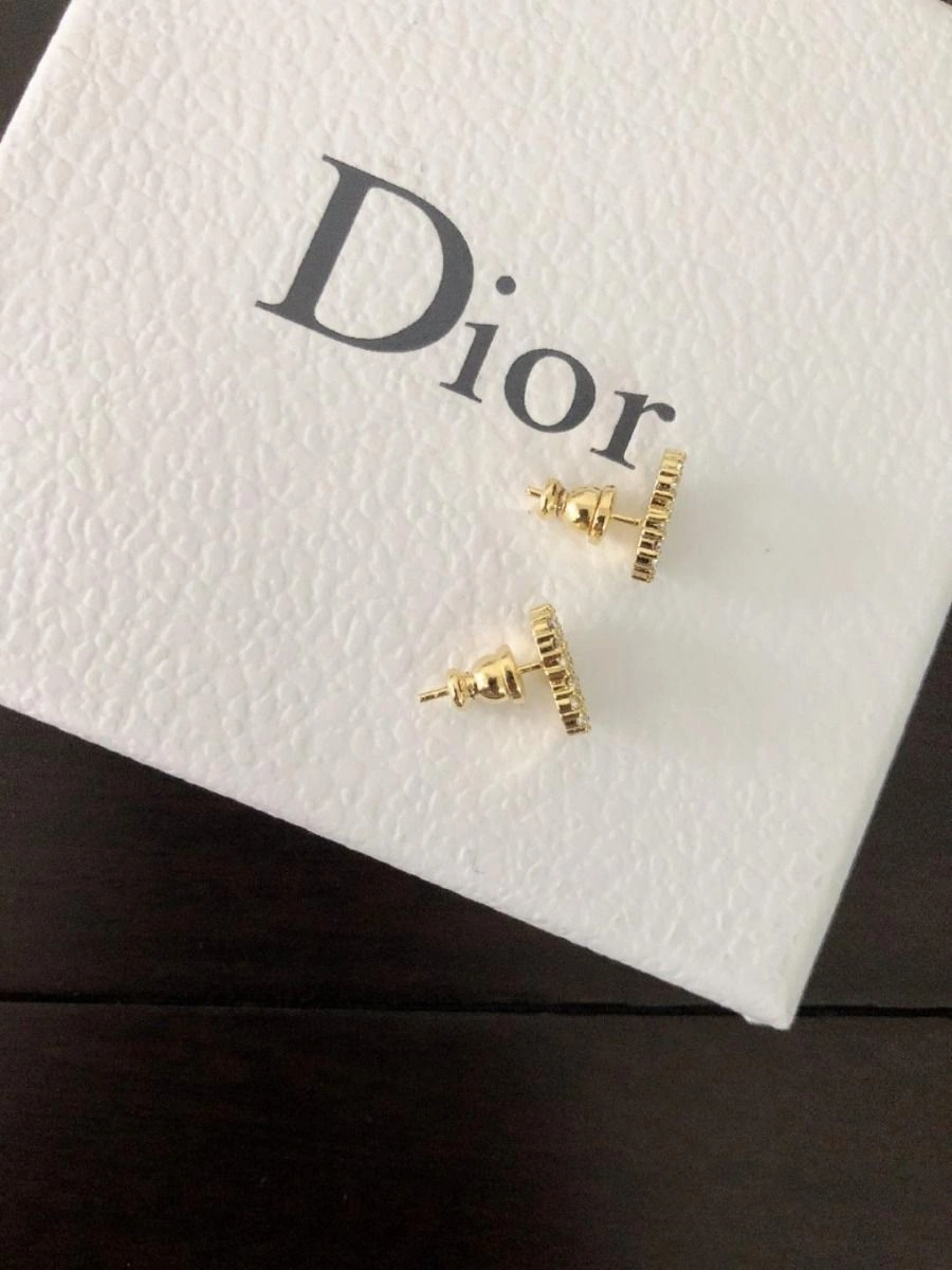 Dior Clair D Lune CD Shaped White Crystal Fashion High End Gold-tone Earrings For Womens E0715CDLCY_D301