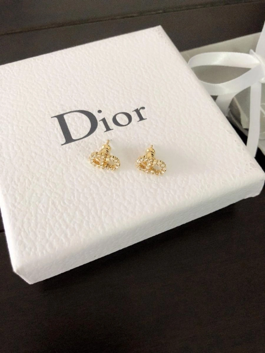 Dior Clair D Lune CD Shaped White Crystal Fashion High End Gold-tone Earrings For Womens E0715CDLCY_D301