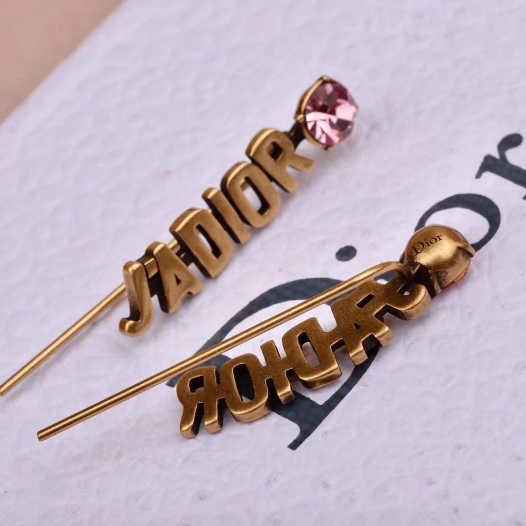 Dior J’Adior Boucles D’oreilles Pink Crystal Retro Brass Logo Motif Ladies Clip Earrings For Sale