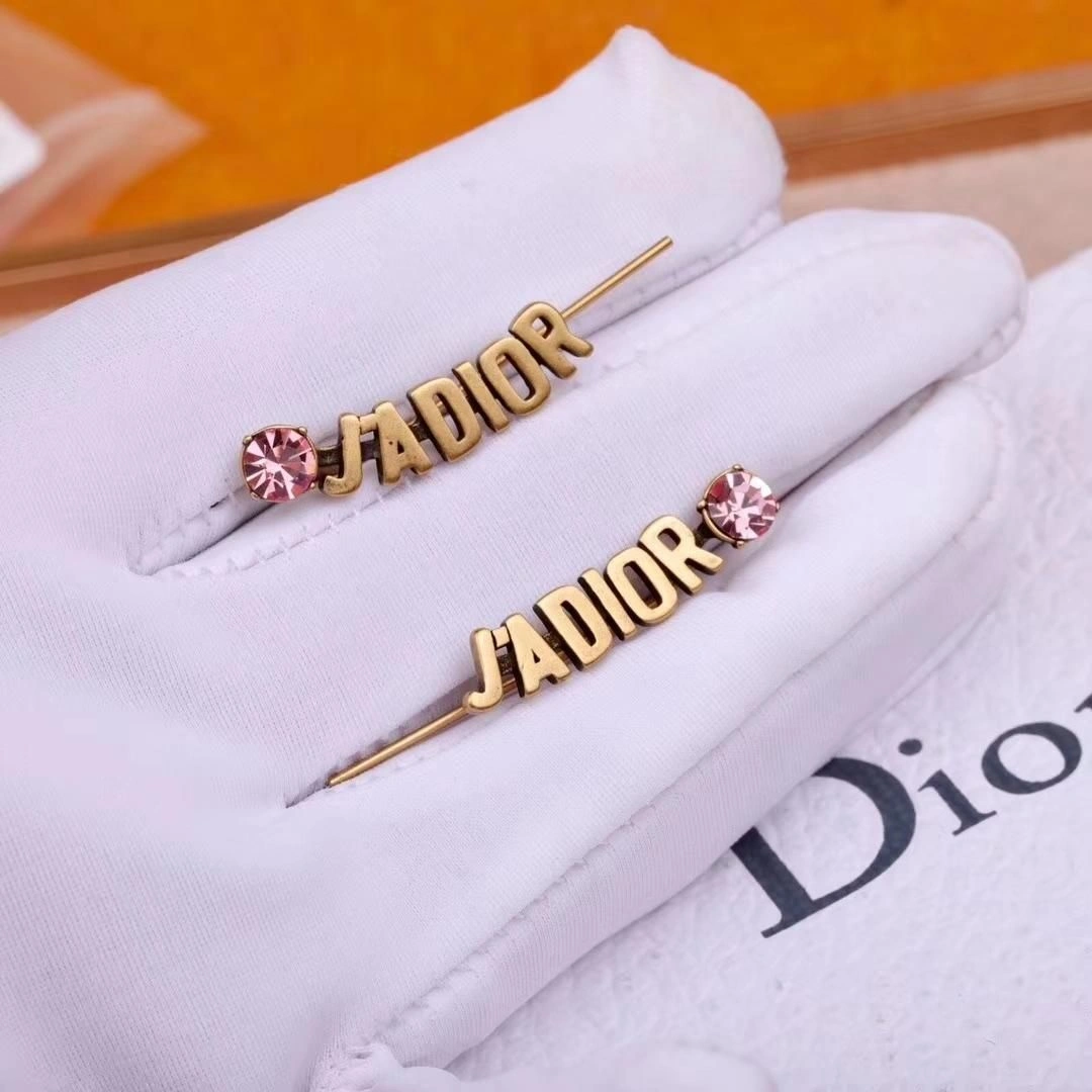 Dior J’Adior Boucles D’oreilles Pink Crystal Retro Brass Logo Motif Ladies Clip Earrings For Sale