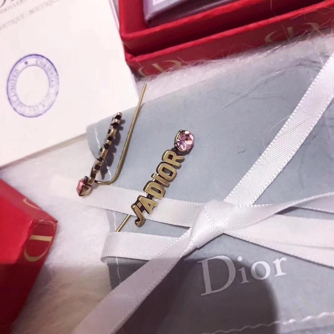 Dior J’Adior Boucles D’oreilles Pink Crystal Retro Brass Logo Motif Ladies Clip Earrings For Sale