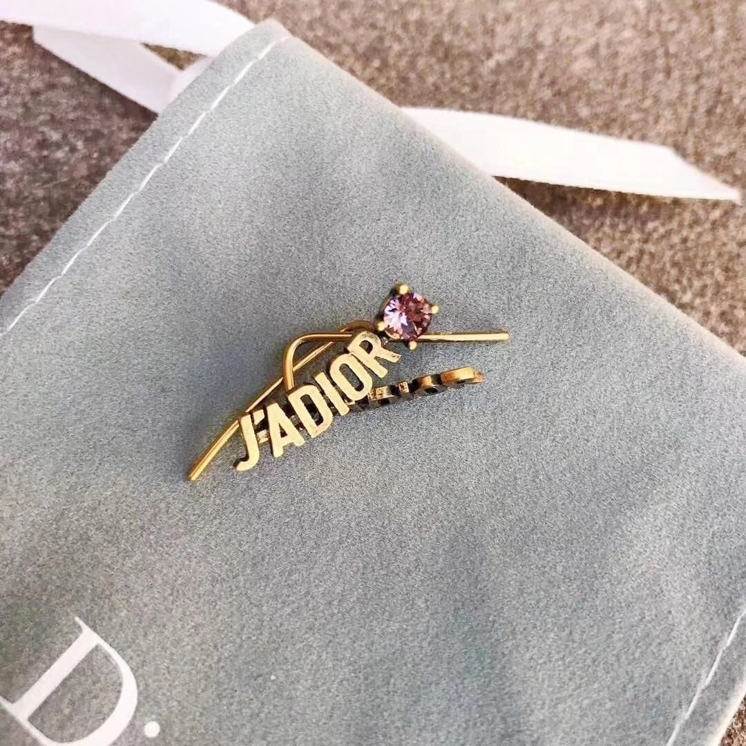 Dior J’Adior Boucles D’oreilles Pink Crystal Retro Brass Logo Motif Ladies Clip Earrings For Sale