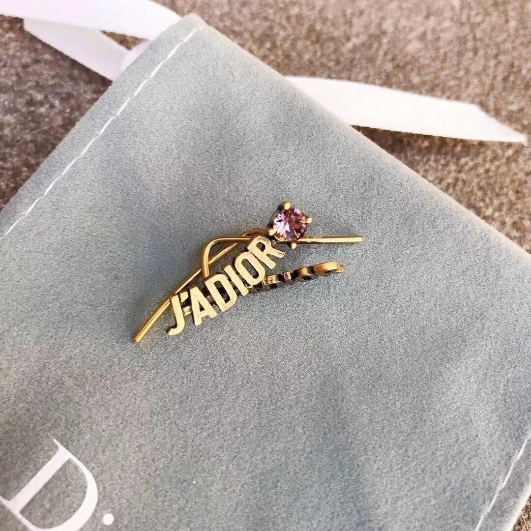 Dior J’Adior Boucles D’oreilles Pink Crystal Retro Brass Logo Motif Ladies Clip Earrings For Sale