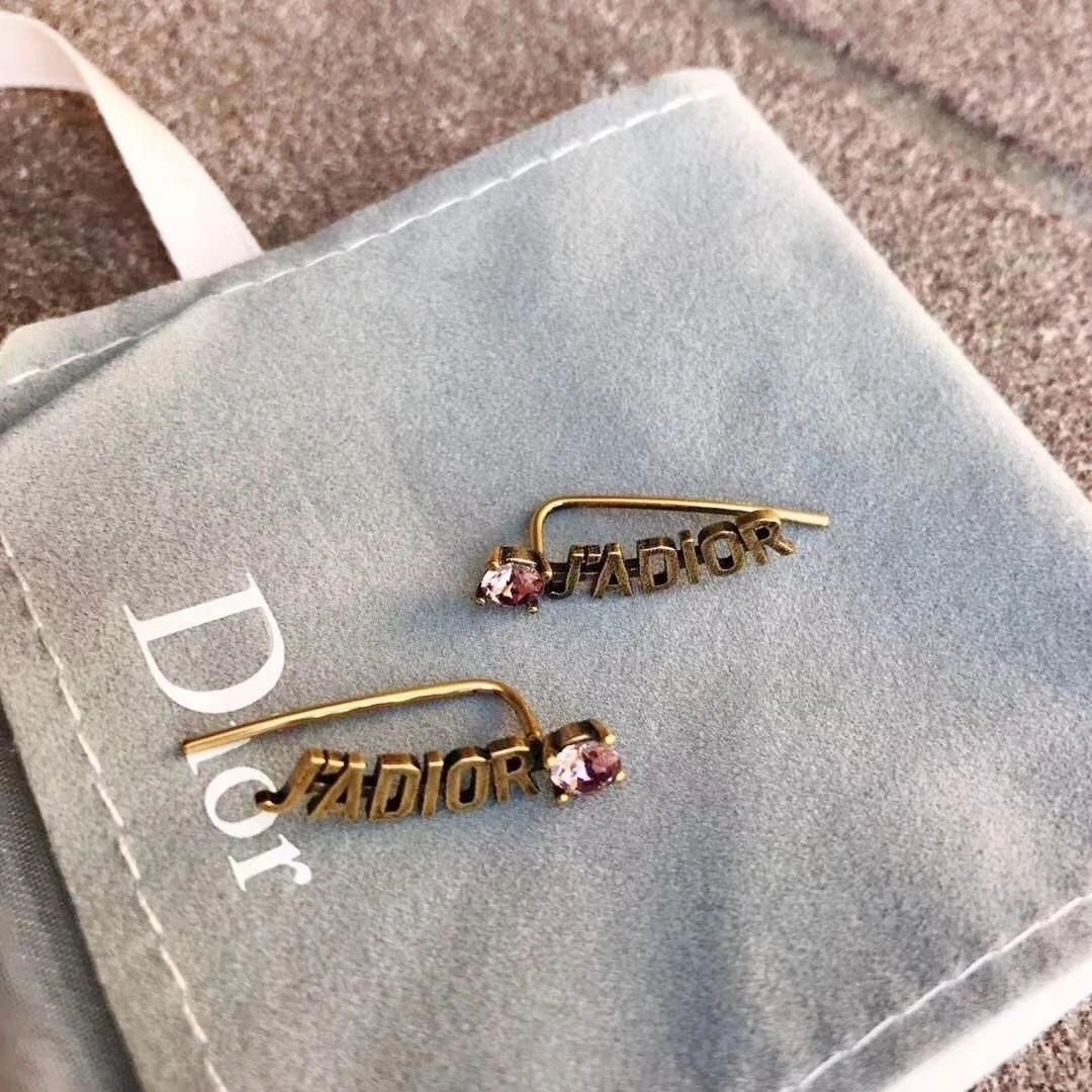 Dior J’Adior Boucles D’oreilles Pink Crystal Retro Brass Logo Motif Ladies Clip Earrings For Sale
