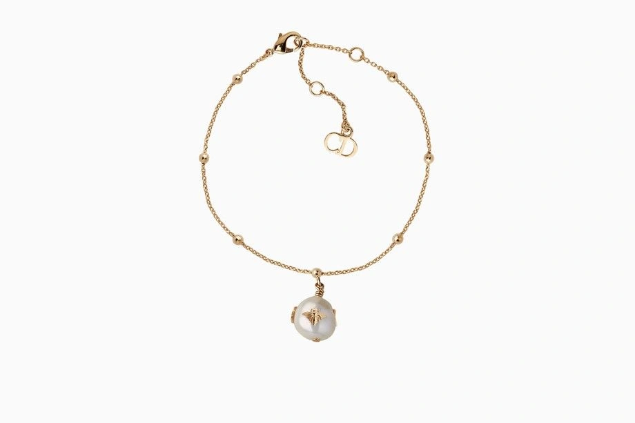 Dior Perles de D??sir White Pearl Paved Bee Pendant Ladies Gold-Plated CD Bracelet Malaysia B0904PDSFW_D301